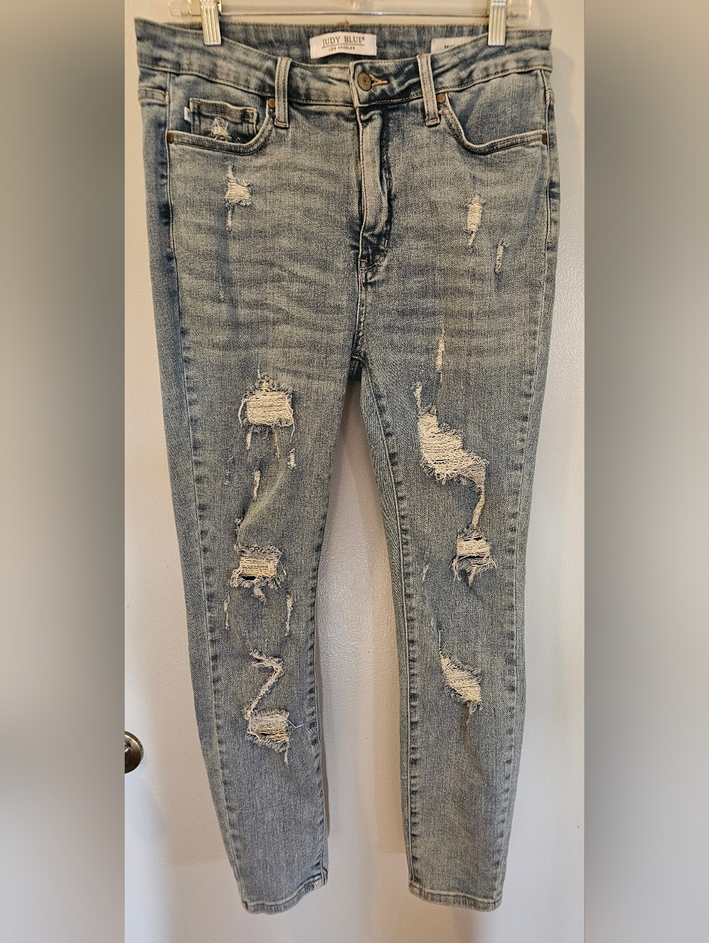 Judy Blue Jeans Womens Size 13/31 Ankle Skinny Fit Stretch Blue Distressed Denim